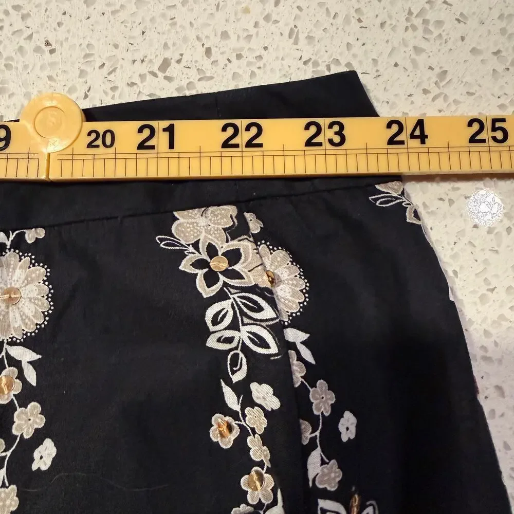 Venezia Black Floral Sequin Beaded Mini Skirt 26 Cotton Cottagecore Summer Plus